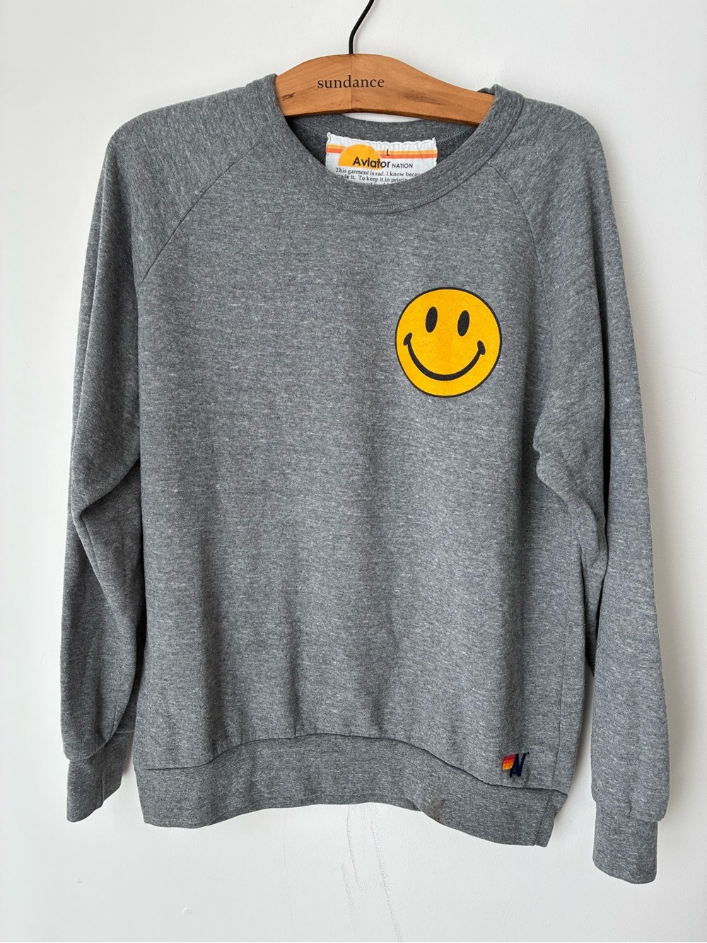 Aviator Nation Sweatshirt Women’s Large Crewneck with Yellow Smiley Face